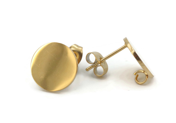 Support boucle d’oreille rond inox doré – DIY bijoux hypoallergénique