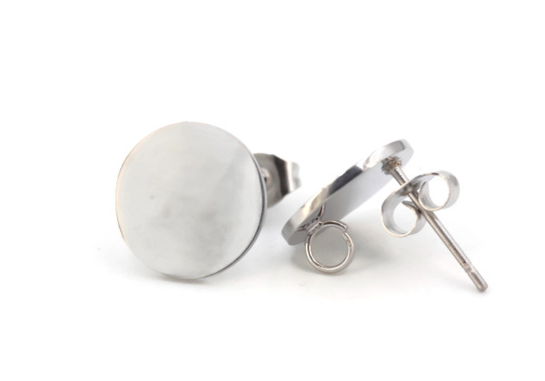 Support boucle d’oreille rond inox argent– DIY bijoux hypoallergénique