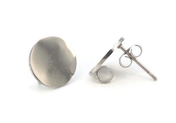 Support boucle d’oreille rond inox argent– DIY bijoux hypoallergénique