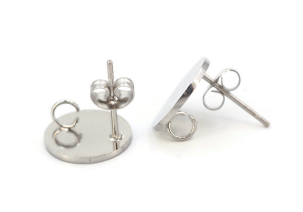 Support boucle d’oreille rond inox argent– DIY bijoux hypoallergénique