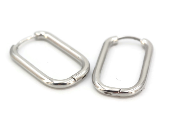 Créoles rectangulaires argentées 18x10 mm – Acier inox 316L (x2)