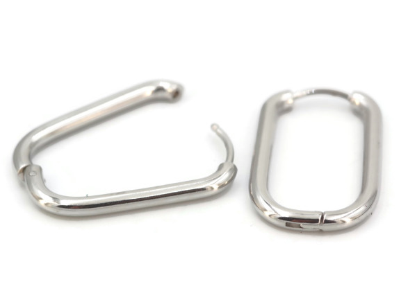 Créoles rectangulaires argentées 18x10 mm – Acier inox 316L (x2)