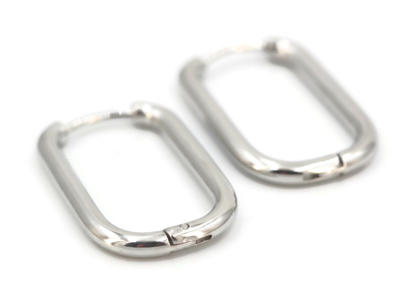 Créoles rectangulaires argentées 18x10 mm – Acier inox 316L (x2)