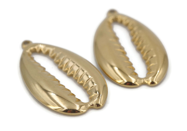 Breloque cauri doré 27 mm – Acier inox PVD pour bijoux DIY été