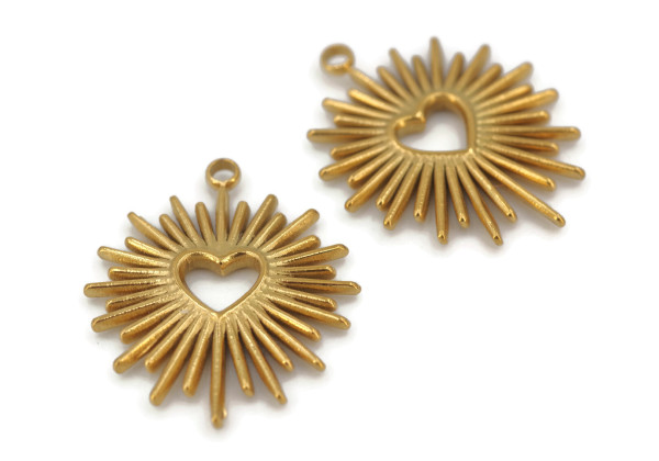 Breloque soleil cœur doré 22 mm – Acier inox PVD bijoux DIY