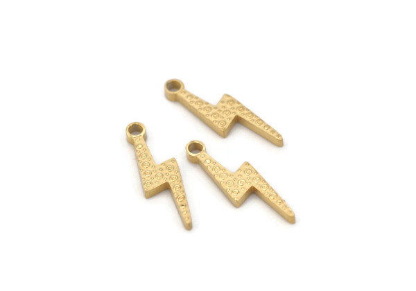 Breloque éclair dorée texturée – Acier inox 316 – Bijoux DIY