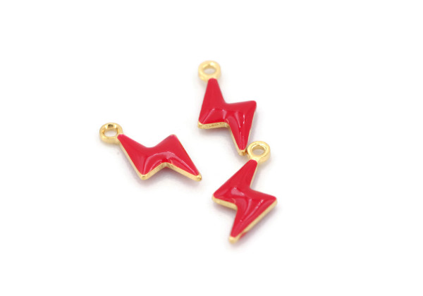 Mini breloque éclair rouge – Émail doré – Bijoux DIY colorés