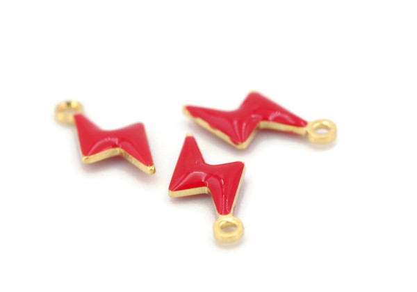 Mini breloque éclair rouge – Émail doré – Bijoux DIY colorés