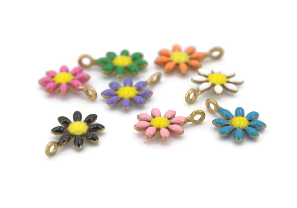 Lot 6 breloques fleurs émaillées – Multicolore – Bijoux DIY