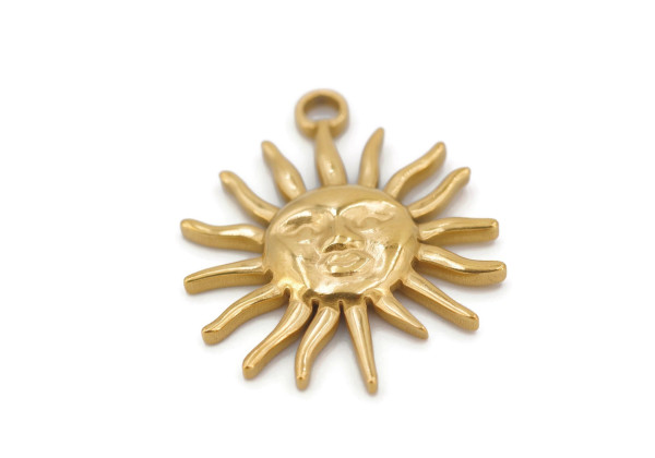 Charm soleil doré 30 mm – Acier inox – Pendentif bijou DIY