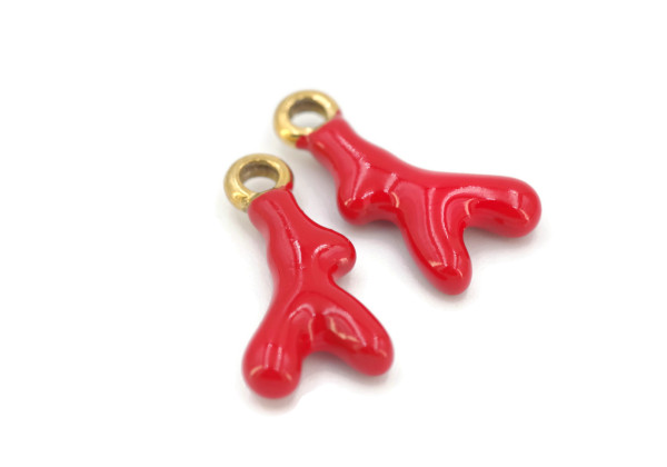 Charm corail rouge doré – Acier inox émaillé – 18 mm – Bijou DIY