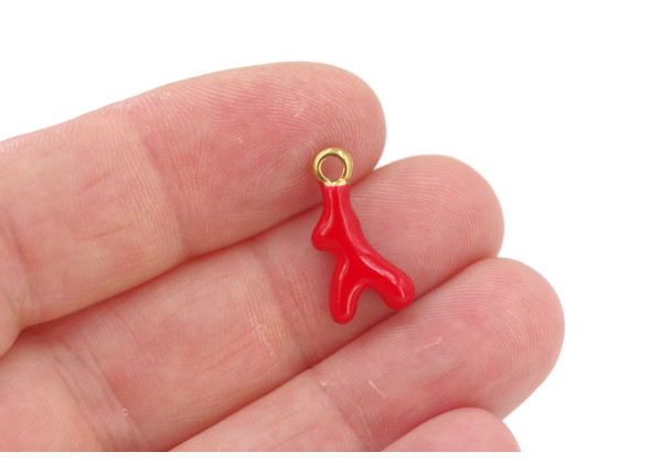 Charm corail rouge doré – Acier inox émaillé – 18 mm – Bijou DIY