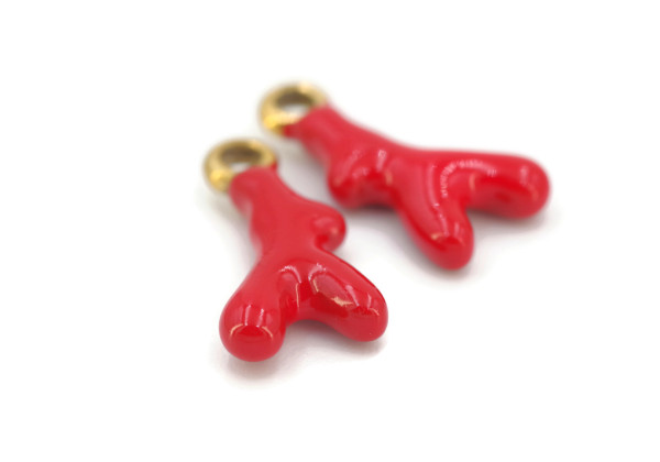 Charm corail rouge doré – Acier inox émaillé – 18 mm – Bijou DIY