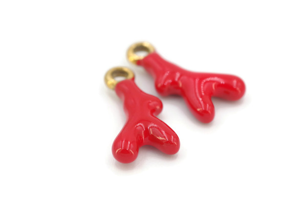 Charm corail rouge doré – Acier inox émaillé – 18 mm – Bijou DIY