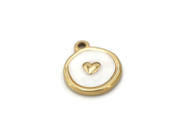 Charm nacre motif doré – Lune, étoile ou cœur – Acier inox 15 mm