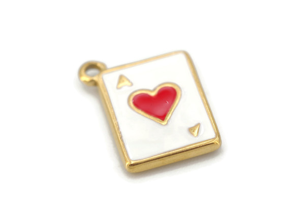Charm As de cœur doré – Breloque carte acier inox émaillé 19 mm