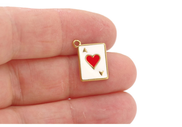 Charm As de cœur doré – Breloque carte acier inox émaillé 19 mm
