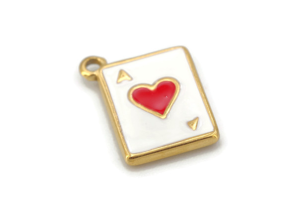Charm As de cœur doré – Breloque carte acier inox émaillé 19 mm