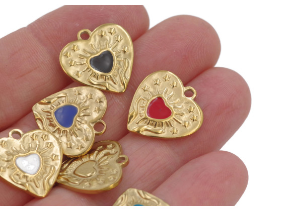 Charm cœur émaillé acier inox doré – 17 mm – Couleurs au choix