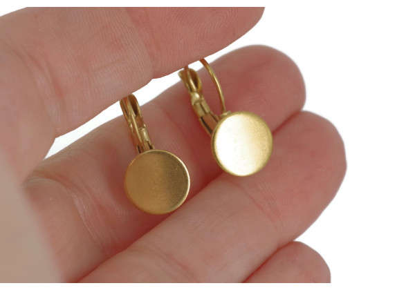 Dormeuses acier inox doré avec plateau 10 mm – Bijoux DIY