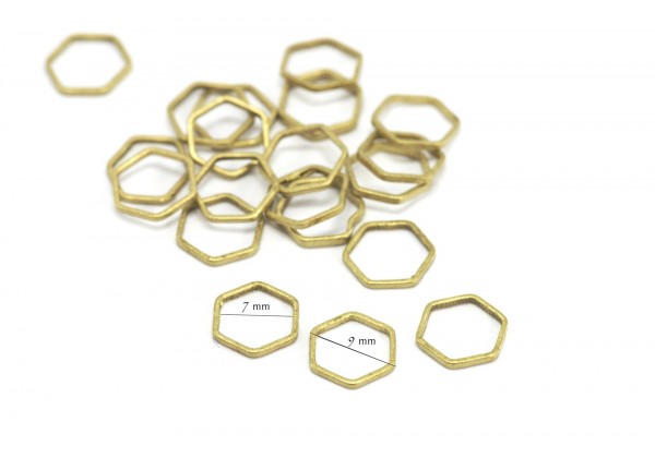 10 Anneaux fermés Forme Hexagone - Diamètre 9 mm - Couleur Laiton Brut