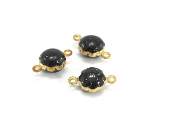 5 Breloques Connecteurs Emaillés - Boules émaillées - Diam. 7 mm - Email NoirPailleté