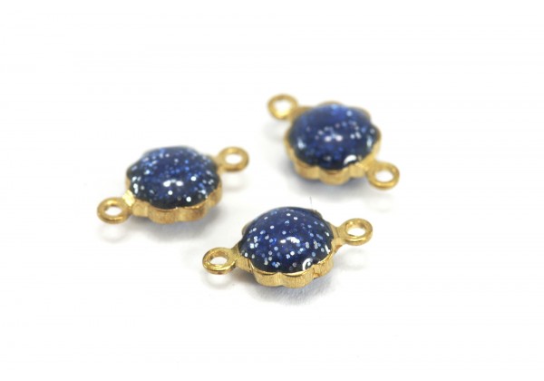 5 Breloques Connecteurs Emaillés - Boules émaillées - Diam. 7 mm - Email Bleu Pailleté