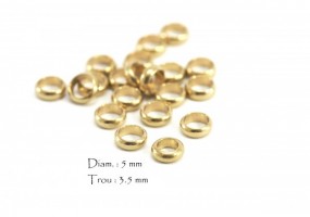 10 Perles passantes Gros Trou - Forme Rondelle - 5x2 mm - Trou : 3.5 mm - Couleur Or Doré