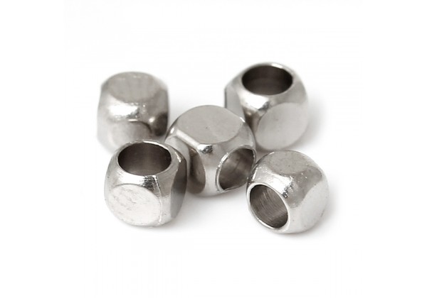 30 Perles Cubes en Métal - 2.5 x 2.5 mm - Trou : 1.5 mm - Couleur Argent Foncé / Platine
