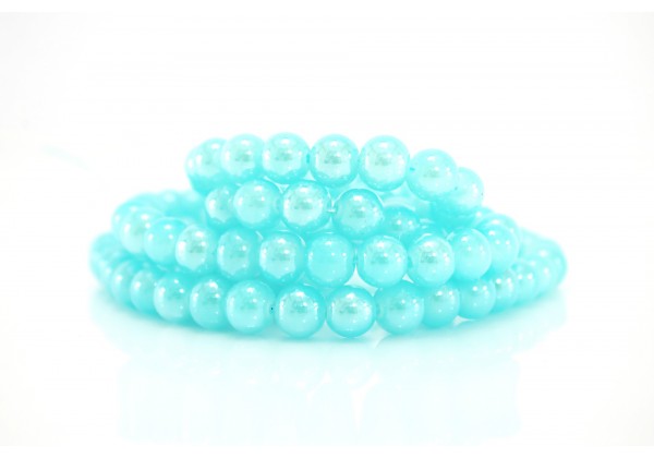10 Perles en verre ultra brillantes - Diam. 8 mm - Couleur Effet Irisé Bleu Clair