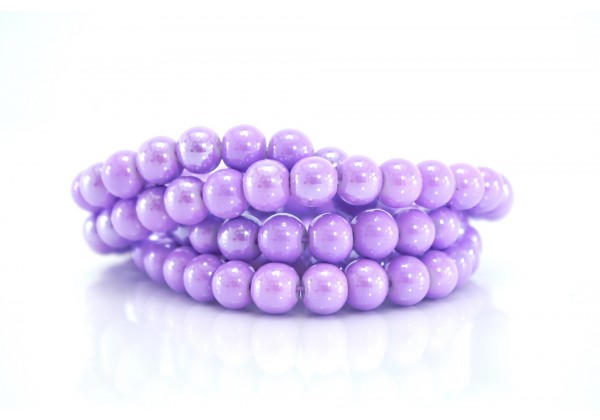 10 Perles en verre ultra brillantes - Diam. 8 mm - Couleur Effet Irisé Mauve