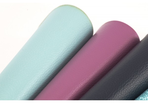 4 Coupons de Tissus Simili Cuir et à Paillettes - Toile Glitter - 20 x 22 cm - Envers tissé - Lot Lagon, Bleu Nuit, Mauve