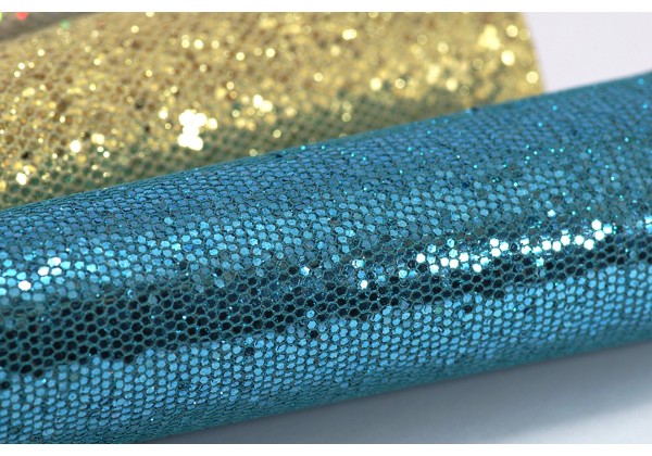 4 Coupons de Tissus Paillettés Effet Nid d'Abeille - Toile Glitter - 20x22 cm - Envers tissé - Lot Marron / Bleu / Or / Argent