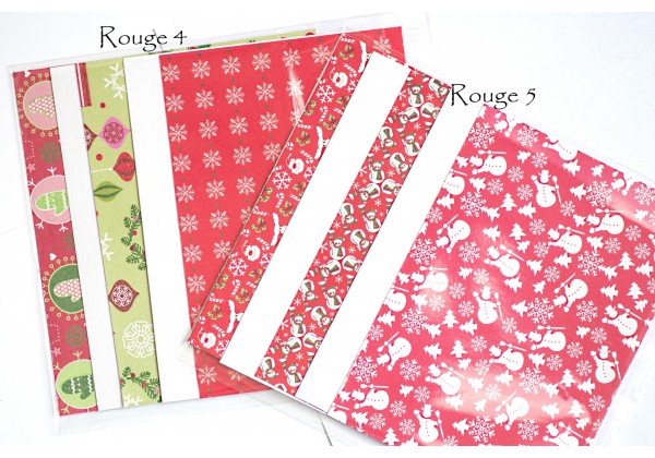 DESTOCKAGE - 5 jolies feuilles cartonnées inspiraton Noël - Format A6 (10x15 cm) - Thème "Rouge Festif"