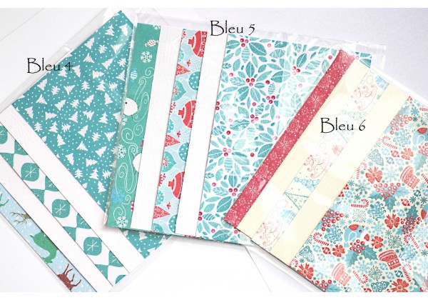 DESTOCKAGE - 5 jolies feuilles cartonnées inspiraton Noël - Format A6 (10x15 cm) - Thème "Noël en Bleu"