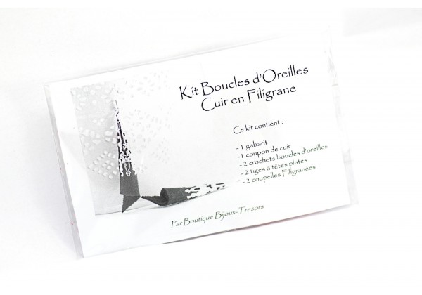 DIY - Kit pour la création d'une paire de Boucles d'oreilles Cuir et Filigrane - Crochets en Plaqué Argent 925