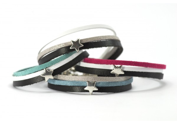 DIY - Kit pour la création d'un bracelet Multirang Cuir et Suédine - Noir, Rose et Blanc