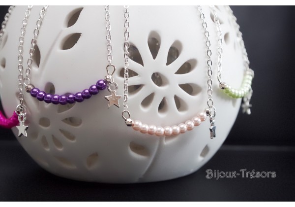 DIY - Kit Collier Coloré - Chaine argent et perles de verre nacrées