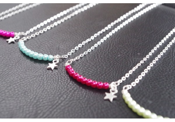 DIY - Kit Collier Coloré - Chaine argent et perles de verre nacrées